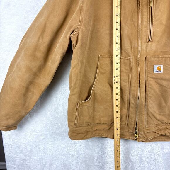 VTG Carhartt Duck Ridge Sherpa Lined Barn Coat Jacket Men L Brown Faded J205 BRN - Picture 12 of 13